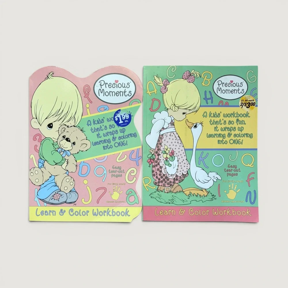 Precious Moments Learn & Color Workbook Set 2004 Vintage Activity Books 2pk